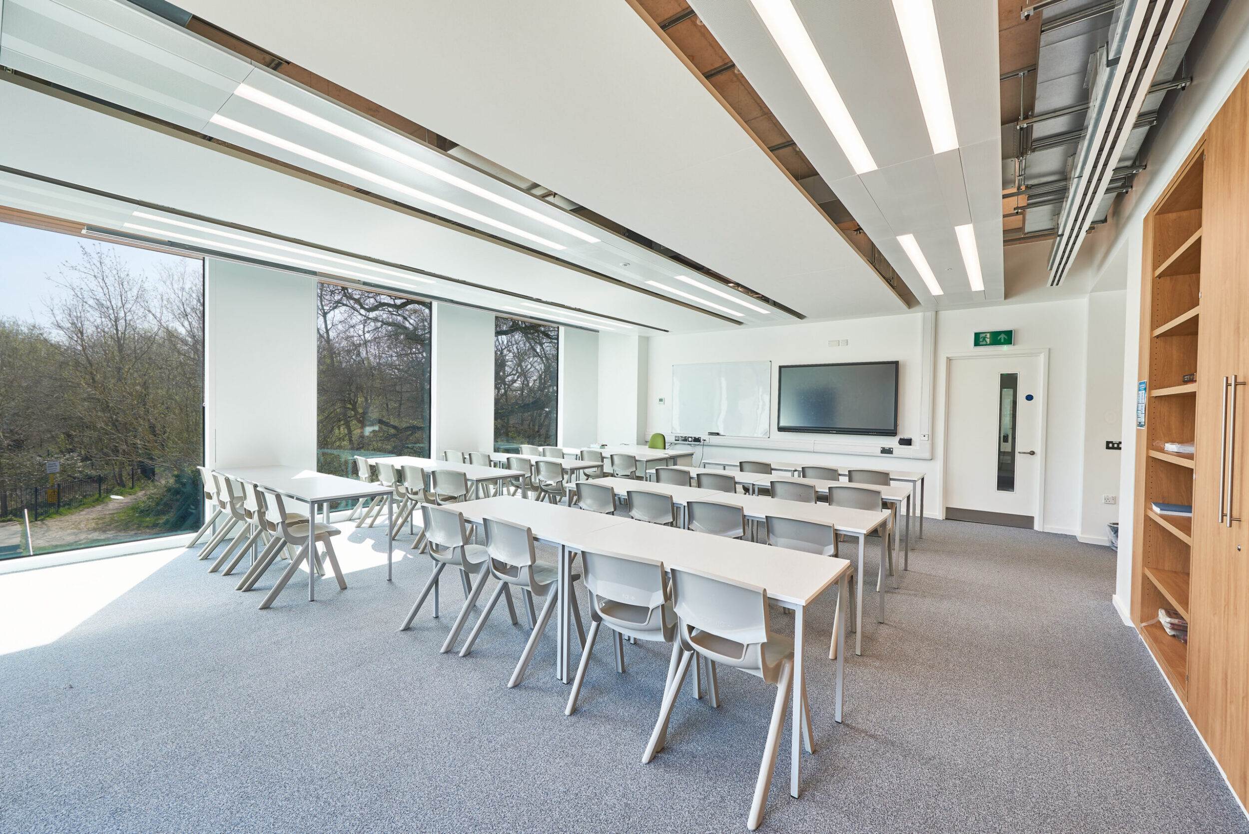 A view of a classroom at Dame Alice Owen School with lots of natural light.